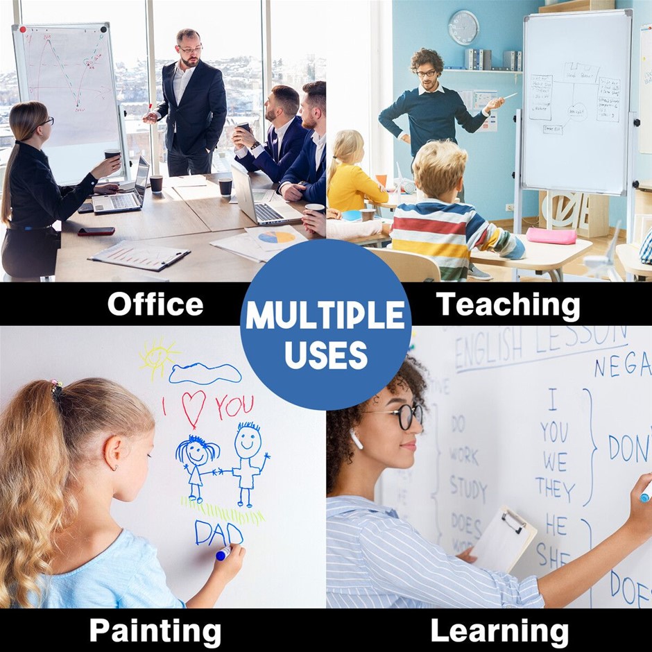 Double Sided Mobile Magnetic Whiteboard 60x90cm Height Adjustable