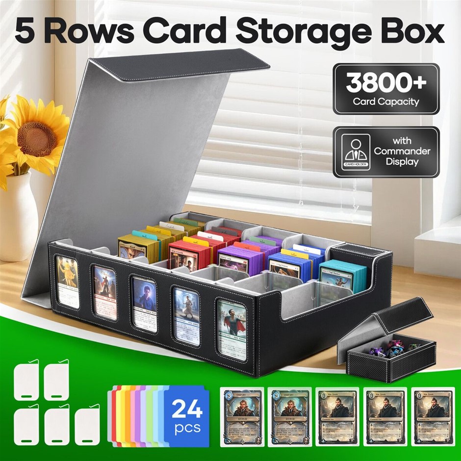 3800+ Trading Card Storage Box 5 Row Magnetic Deck Case with 24 Dividers