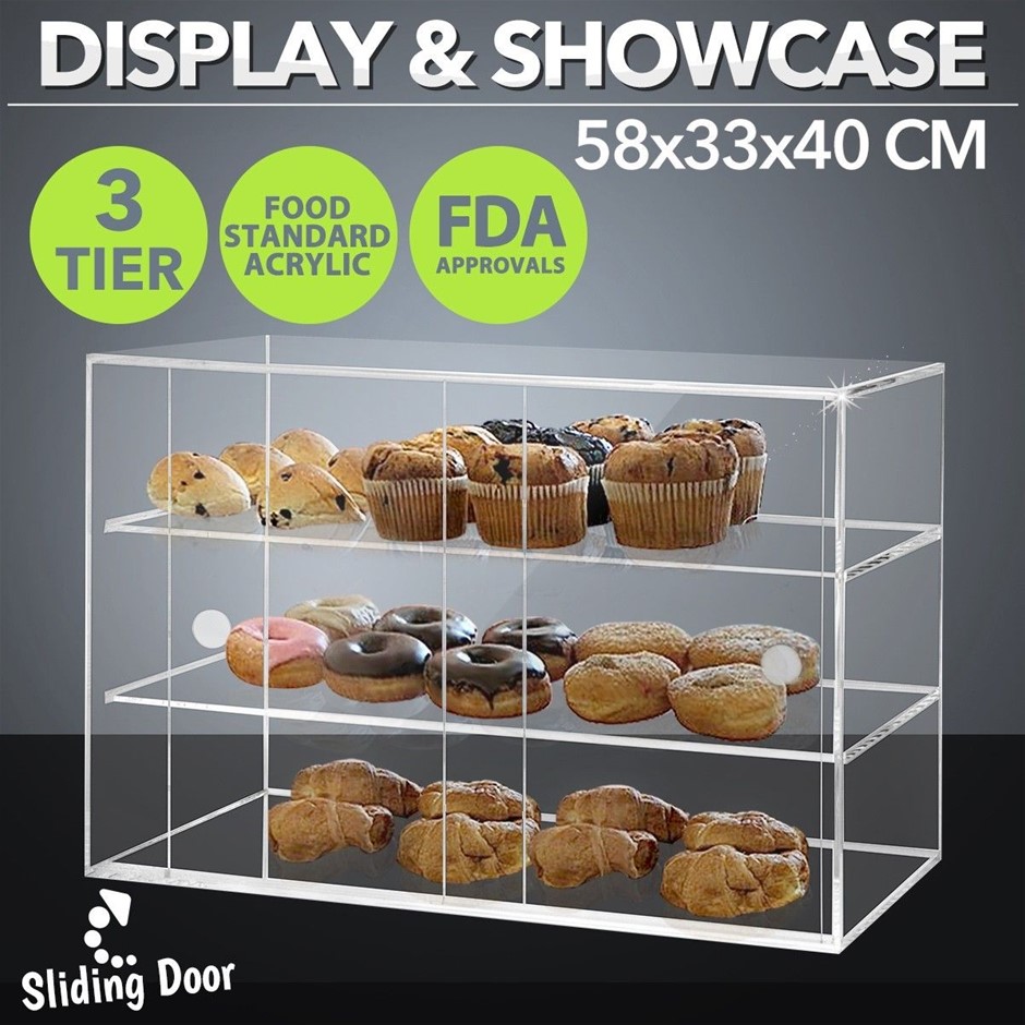 3 Tier Acrylic Cake Display Cabinet Bakery Cupcake Pastry Showcase