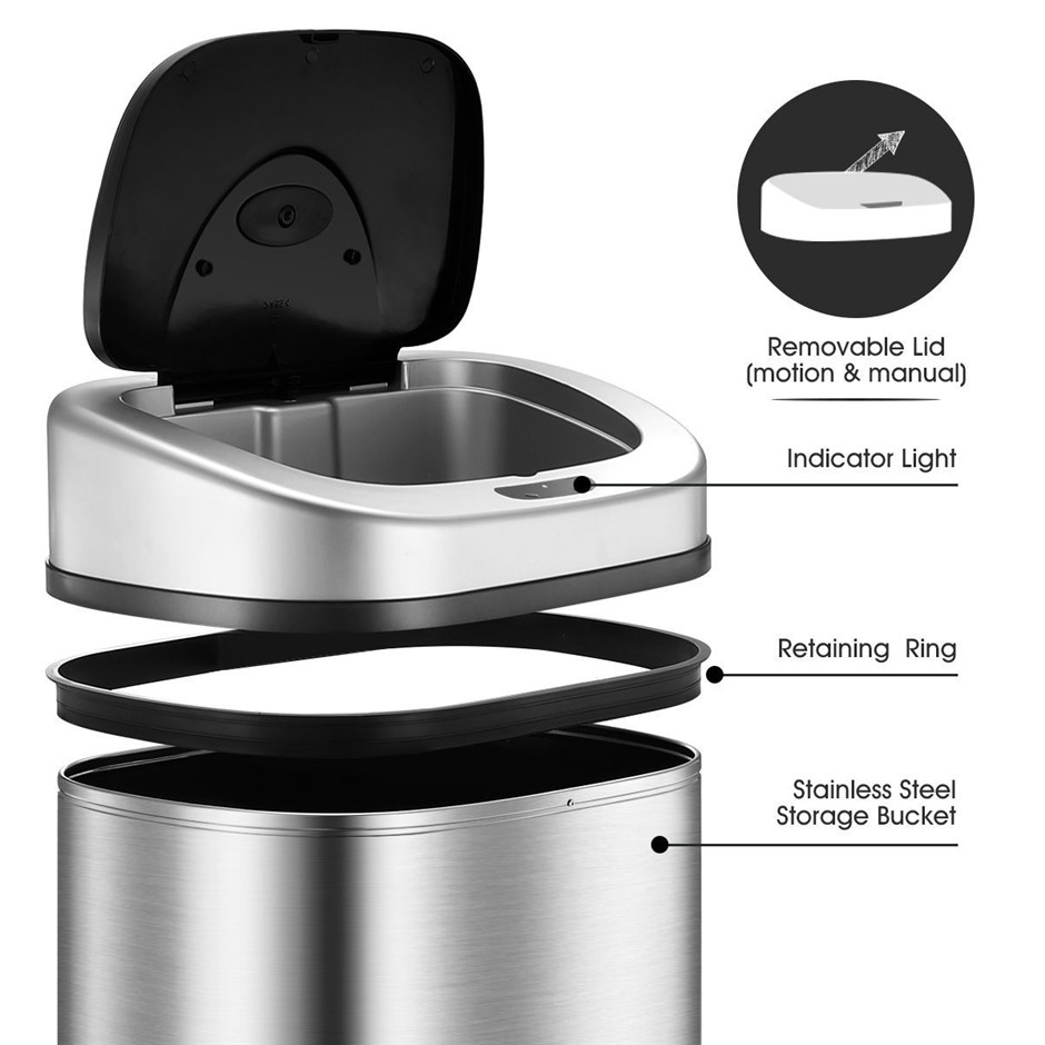 80L Dual Motion Sensor Recycling Bin Automatic Kitchen Rubbish Can