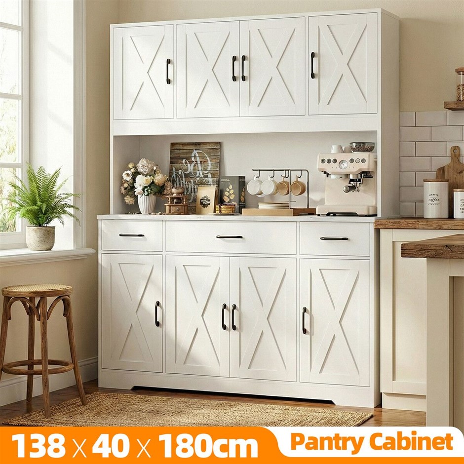 180cm Kitchen Pantry Cabinet Buffet Hutch Storage Cupboard White