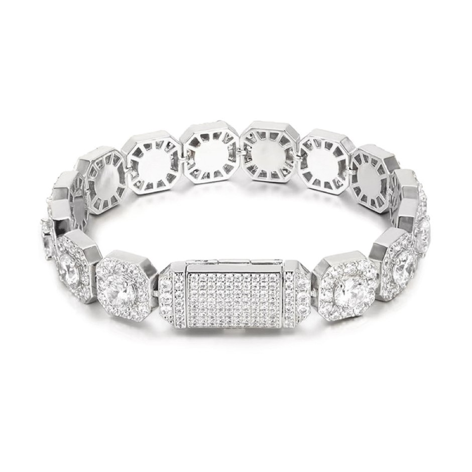 18K White Gold -Filled Clustered Chain Bracelet AAA+ Cubic Zirconia -20.3cm