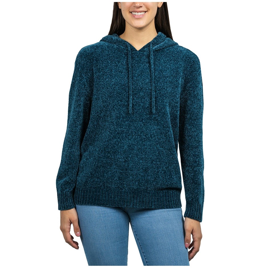 JACHS Women's Chenille Hoodie, Size L, Teal. NB: hole on right of collar/ho