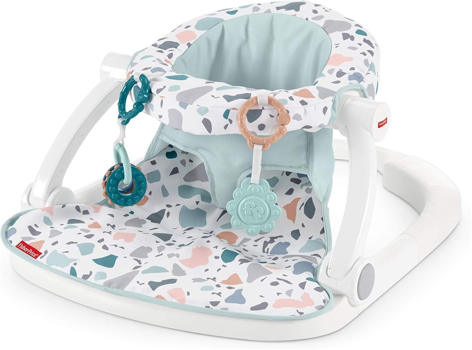 FISHER-PRICE Sit-Me-Up Portable Baby Chair with Toys, Pacific Pebble. NB: N