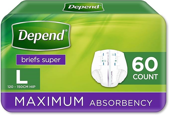 UNITS OF 2 DEPEND Incontinence Briefs Unisex Super Large 60 Count (3 x20 Pa