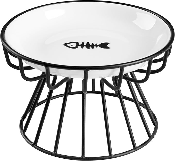3x WELLBRO Elevated Cat Bowl, Raised Ceramic Cat Dish with Metal Stand, Dis