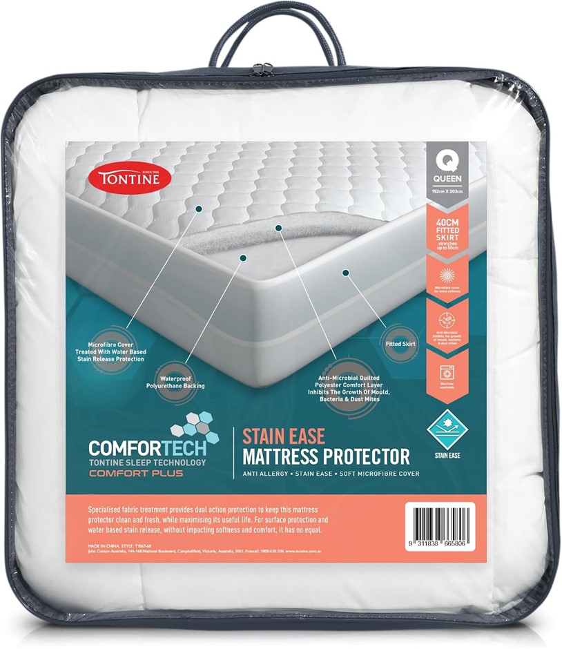 TONTINE ComforTech Stain Ease Mattress Protector – Queen Bed 152 x 203