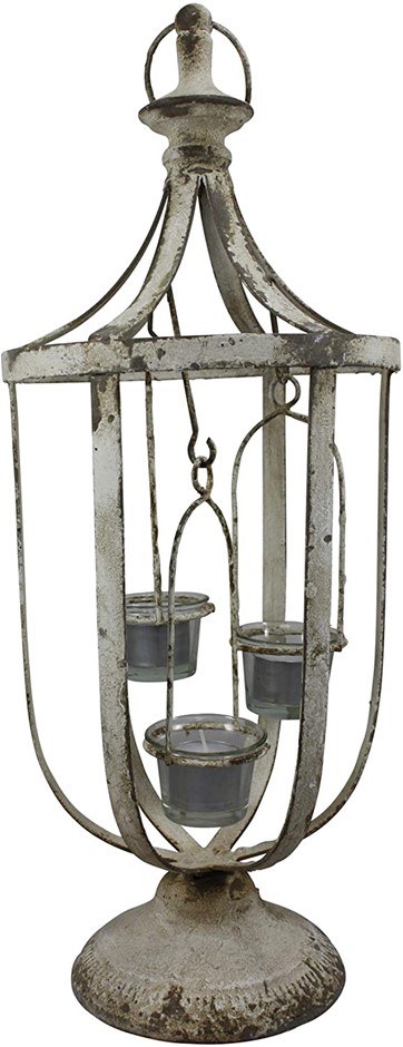 DARLIN Vintage Iron Lantern with T-Lite Holders, 21 x 21 x 54 cm.