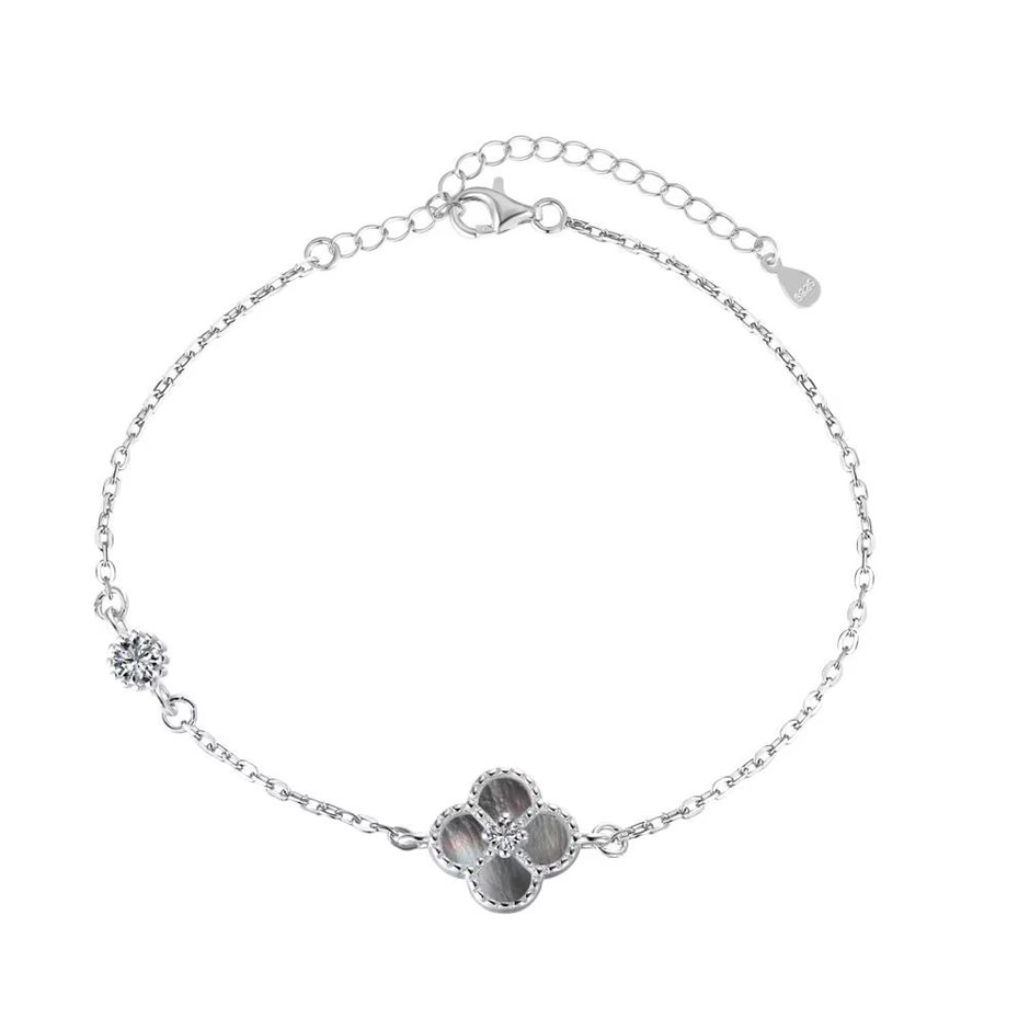 Four Leaf Clover Cubic Zirconia 925 Silver Tennis Bracelet