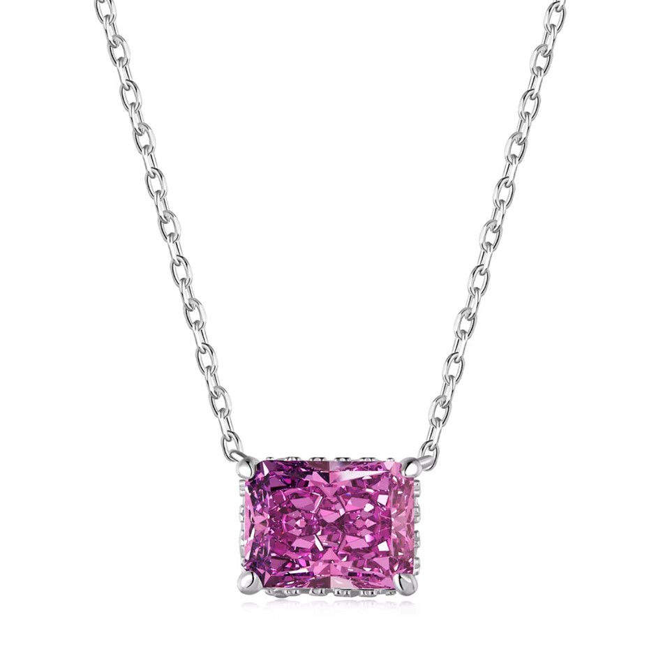 2.0ct 925 Silver Cubic Zirconia Rectangle Pendant Necklace