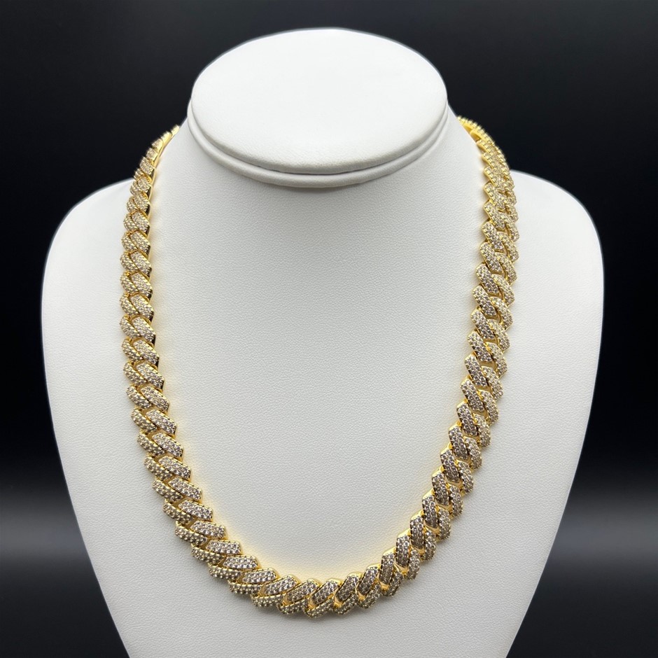 18K Gold-Filled Cuban Chain Necklace with AAA+ Cubic Zirconia - 55.8cm