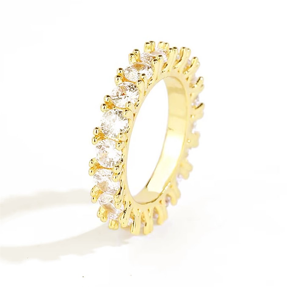 18K Gold-Filled Single-Row Ring, AAA+ Cubic Zirconia, Size 10