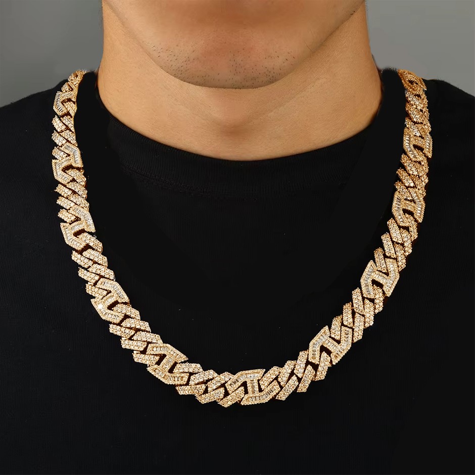 18K Gold-Filled Cuban Chain Necklace with AAA+ Cubic Zirconia - 60.9cm