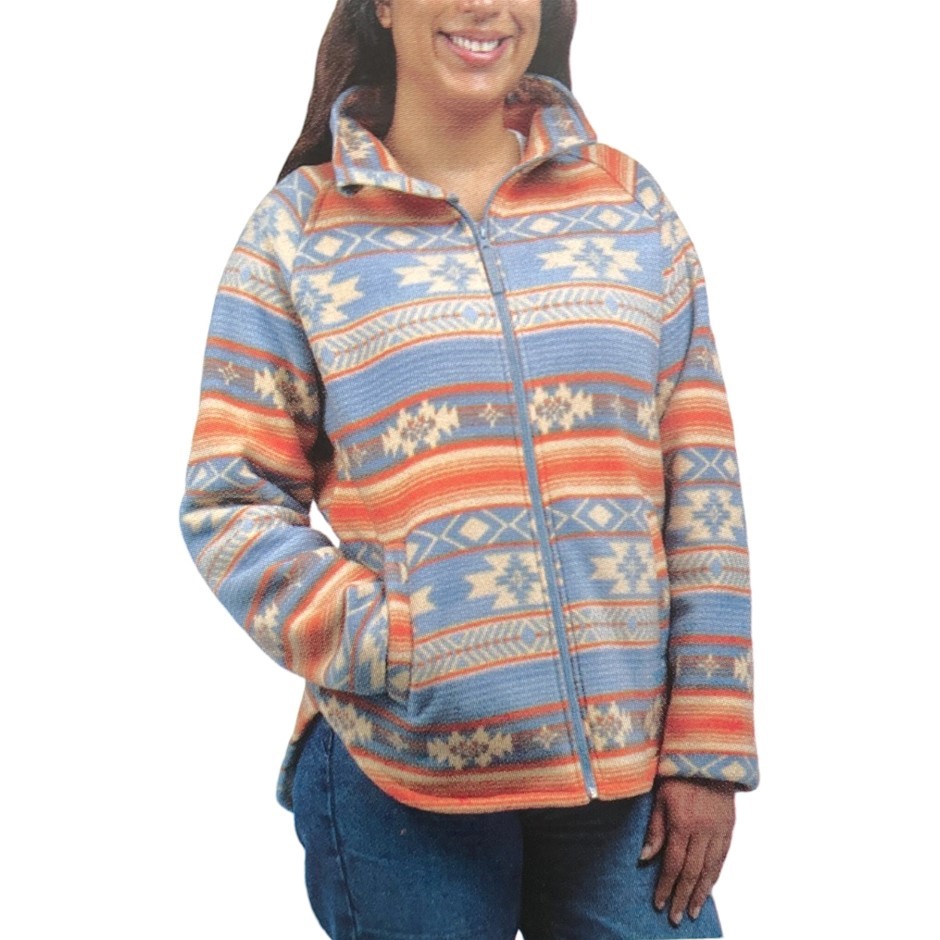 JACHS Women's Fur-Lined Aztec Shacket, Size XL, Blue/Orange. Buyers Note -