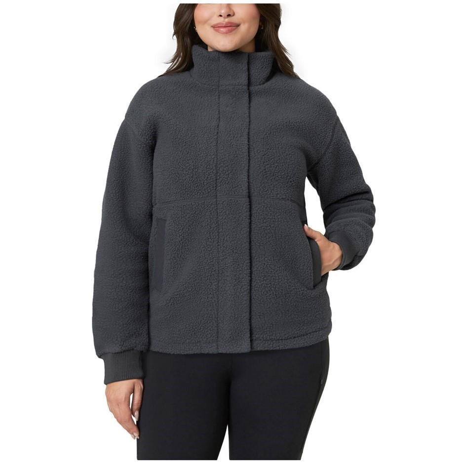 MONDETTA Women's Sherpa Zip Fleece Jacket, Size XL, Black Oyster. Buyers N