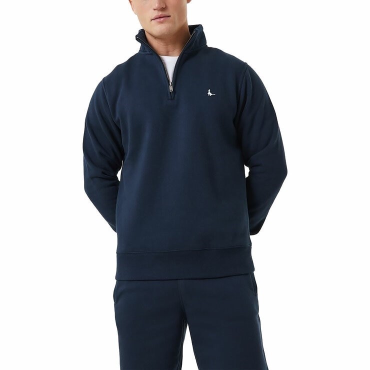 JACK WILLS Men's Barchester 1/4 Zip Pullover, Size 2XL, 75% Cotton, Navy.