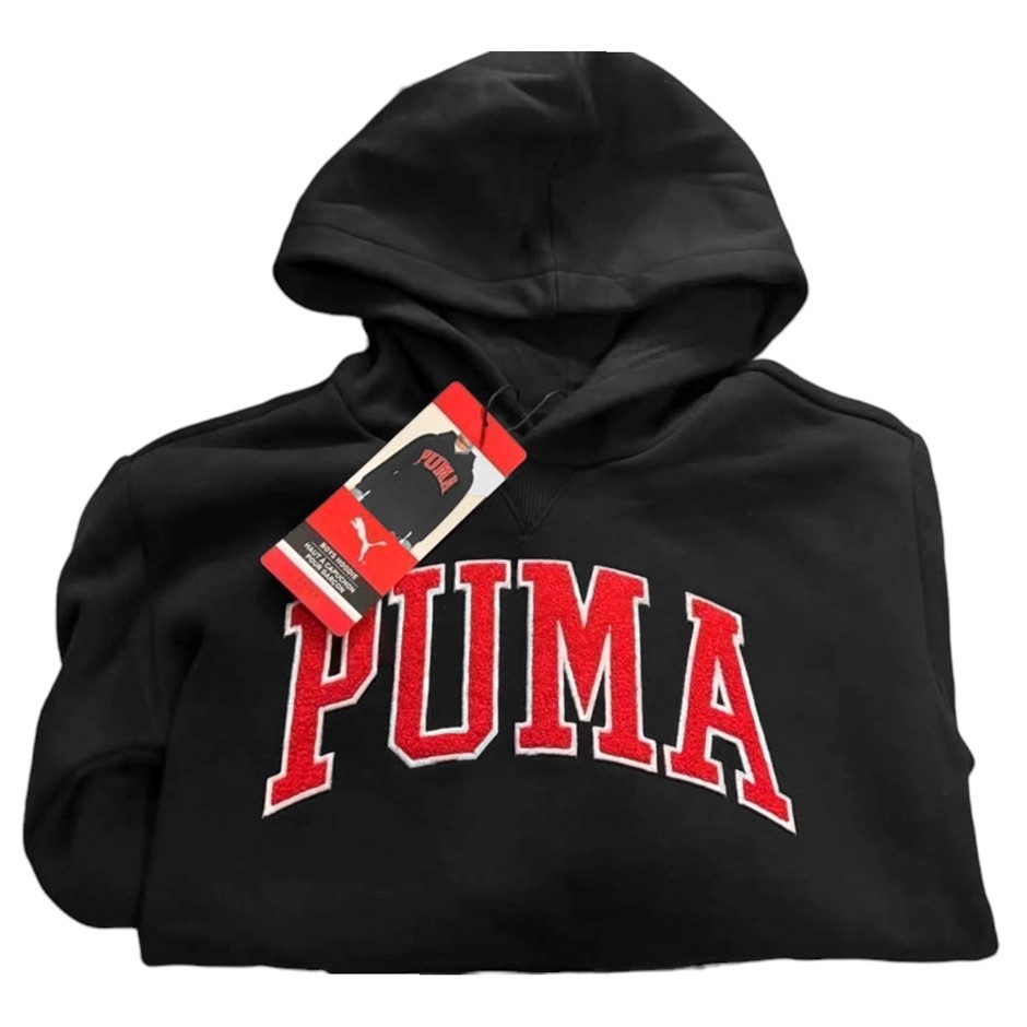 PUMA Boys' Fleece Hoodie, Size S (UK 9-10Y), Black/Red (01), 220986. Buyer