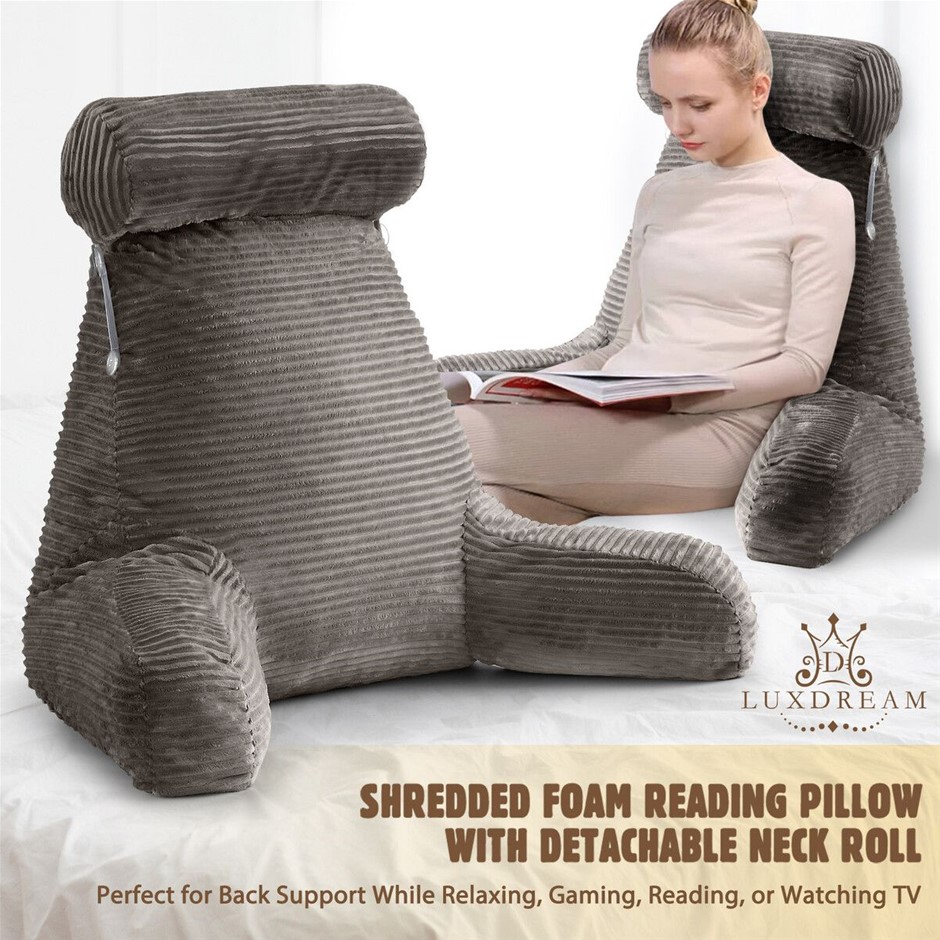 Reading Pillow Shredded Memory Foam Backrest Cushion w/Arms Corduroy Fabric
