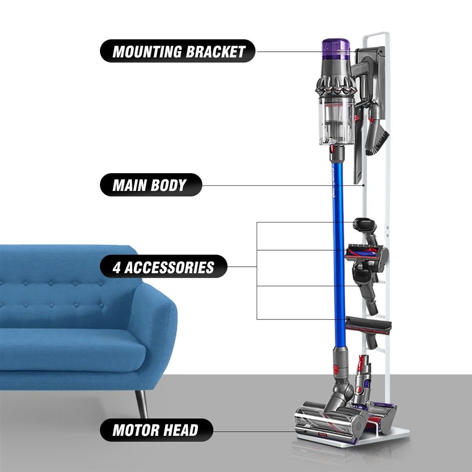 Dyson Compatible Cordless Vacuum Cleaner Stand Metal Storage Rack White