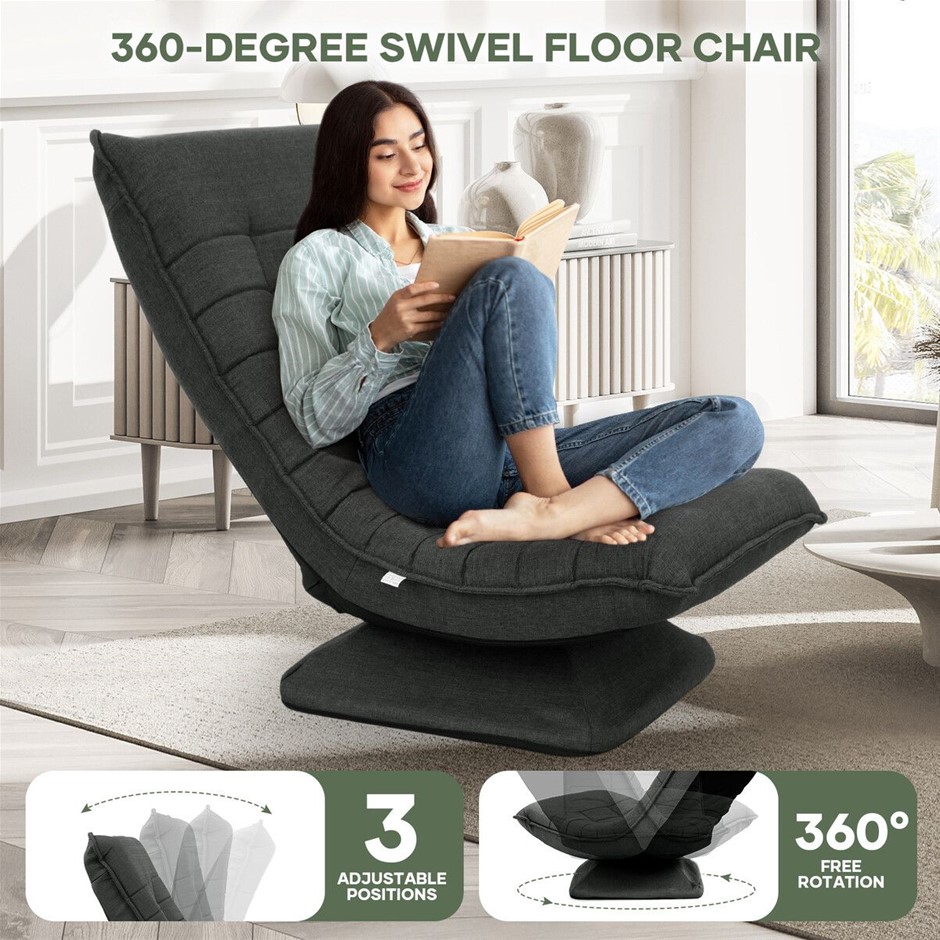 360° Swivel Floor Lounge Chair Adjustable Recliner Folding Dark Grey