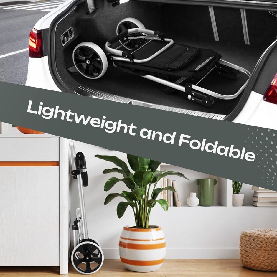 55L Aluminium Shopping Trolley Foldable Silent Wheel Adjustable Handle 50kg
