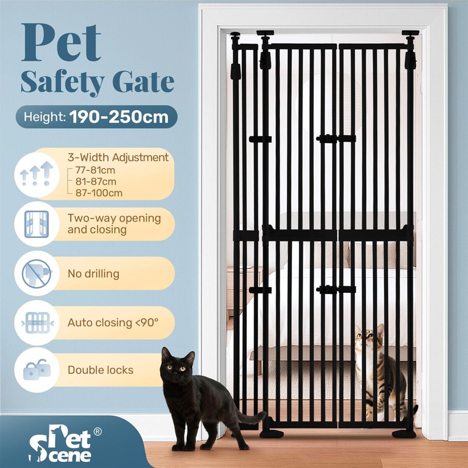 Extra Tall Retractable Pet Safety Gate 190-250cm Height 3 Width Adjustable