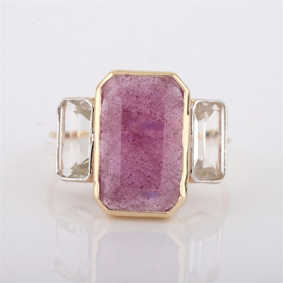 Yellow Gold Natural Ruby / Natural White Topaz Ring with valuation