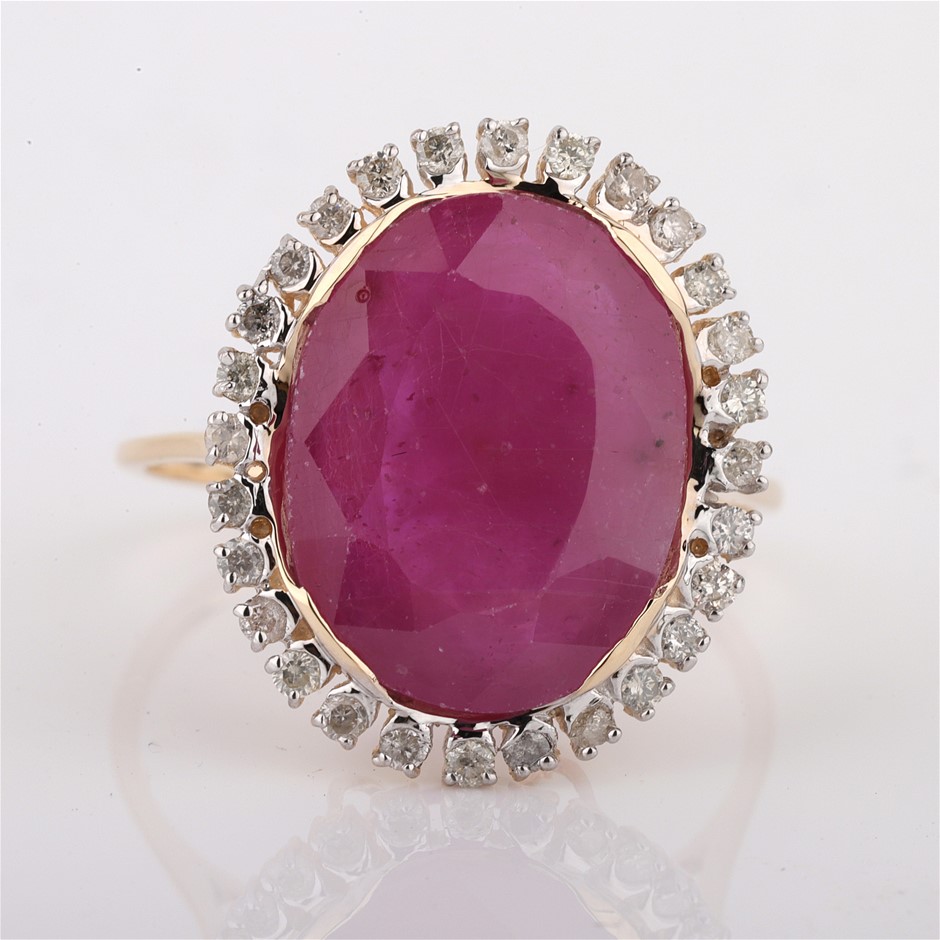Yellow Gold Natural Ruby & Diamond Ring with valuation