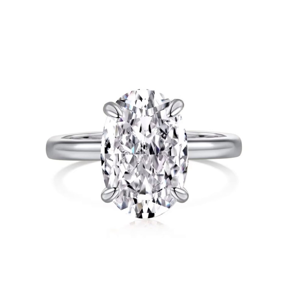 3.5ct Oval 8A Cubic Zirconia 925 Sterling Silver Ring - Size 7