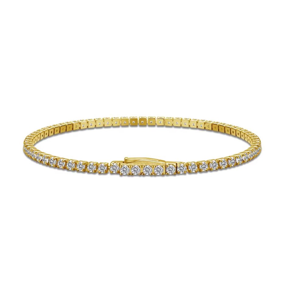 2.5mm 5A Cubic Zirconia 18K Gold Filled 925 Silver Tennis Bracelet-18cm