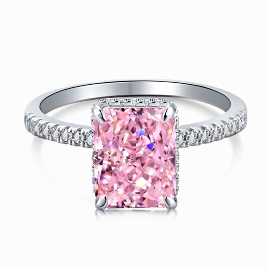 4ct Rectangle 8A Cubic Zirconia 925 Sterling Silver Ring - Size 6