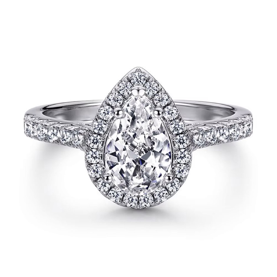 1.0ct Pear 5A Cubic Zirconia 925 Sterling Silver Ring - Size 7