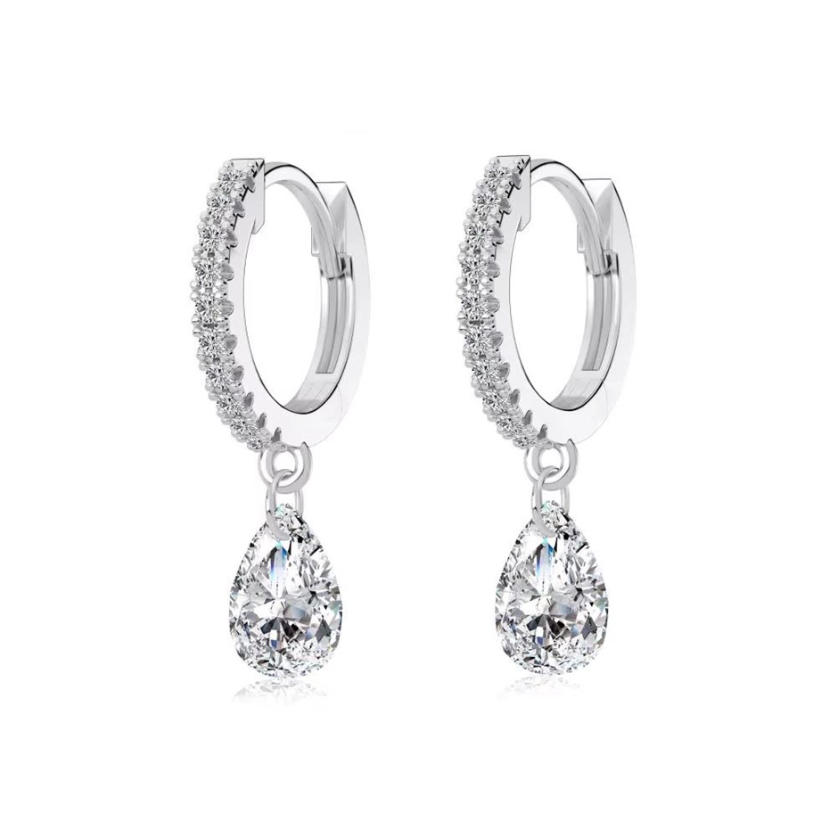 Teardrop 925 Sterling Silver 5A Cubic Zirconia Hoop Earrings