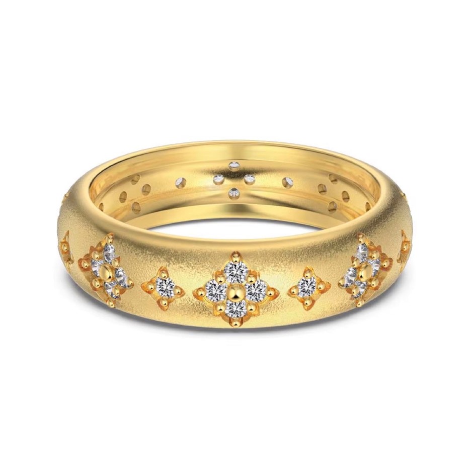 5A Cubic Zirconias 18K Gold Filled 925 Silver Band Ring - Size 6