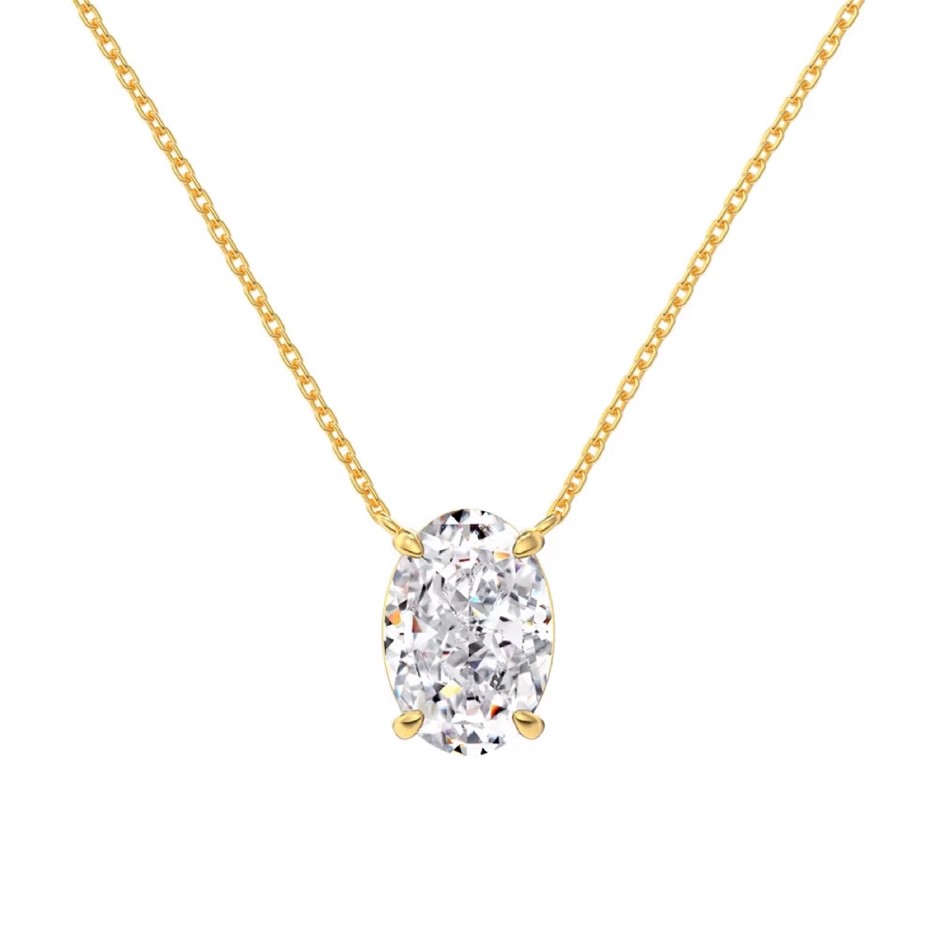 1.5ct 18K Gold Filled 925 Silver 8A Cubic Zirconias Oval Pendant Necklace