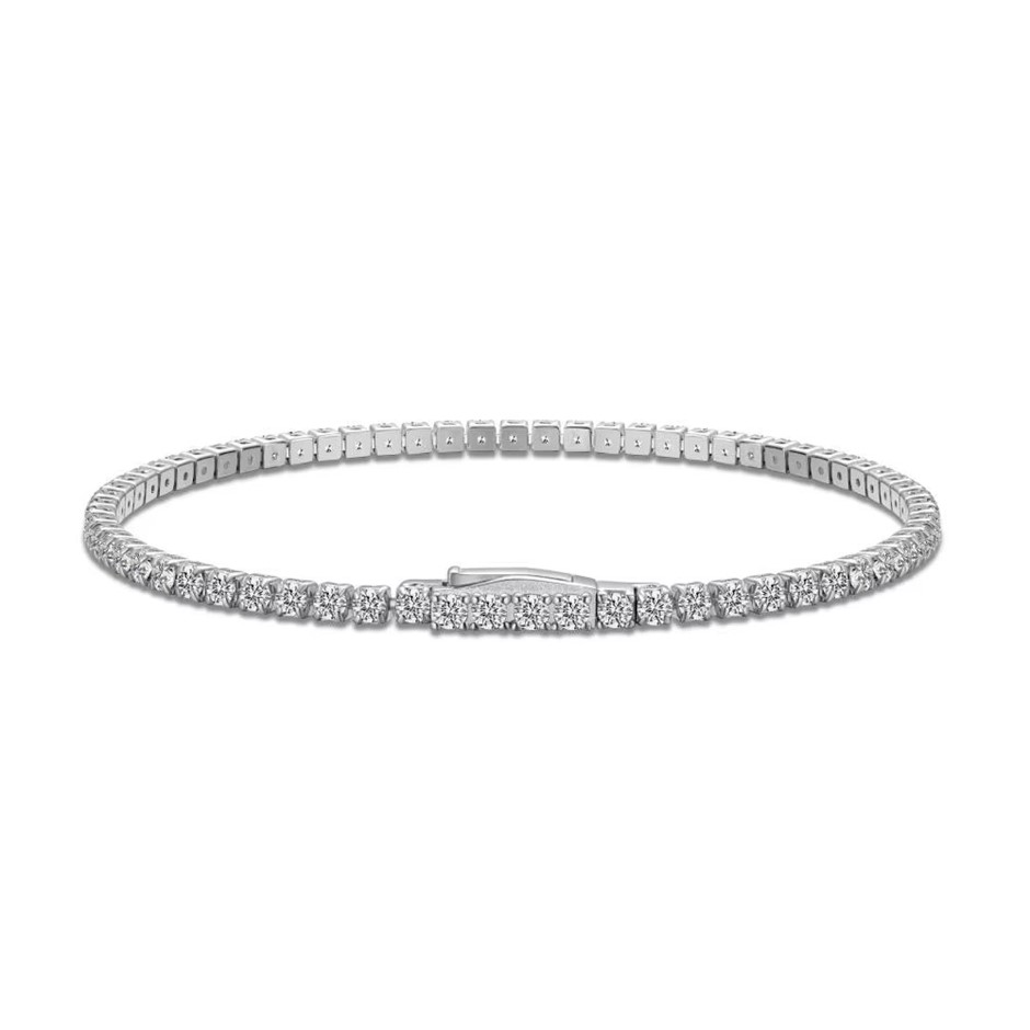 2.5mm 5A Cubic Zirconia 925 Sterling Silver Tennis Bracelet-15cm