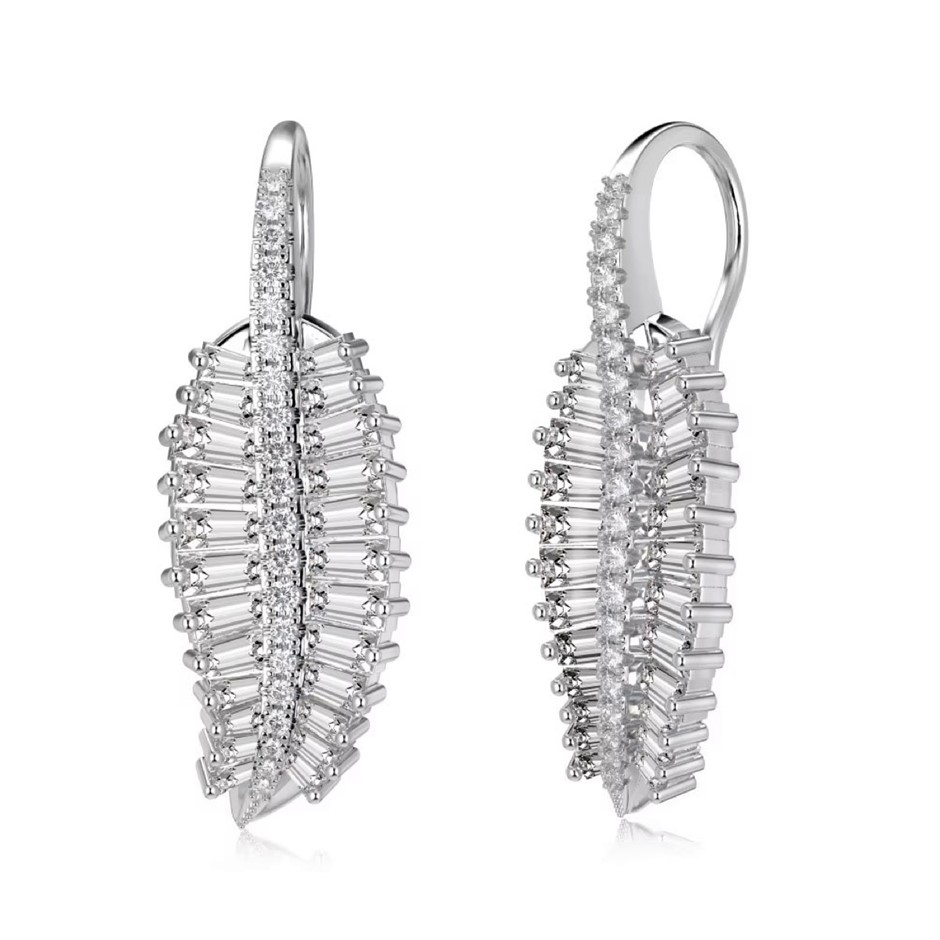 Pear 925 Sterling Silver 5A Cubic Zirconia Leaf Earrings