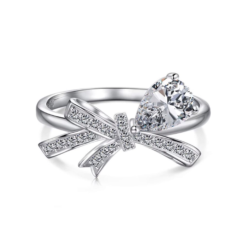 0.5ct Ribbon 5A Cubic Zirconia 925 Sterling Silver Ring - Size 6