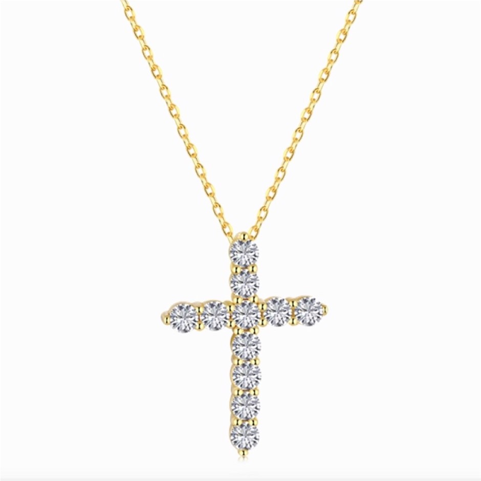 18K Gold Filled 925 Silver 5A Cubic Zirconia Cross Pendant Necklace