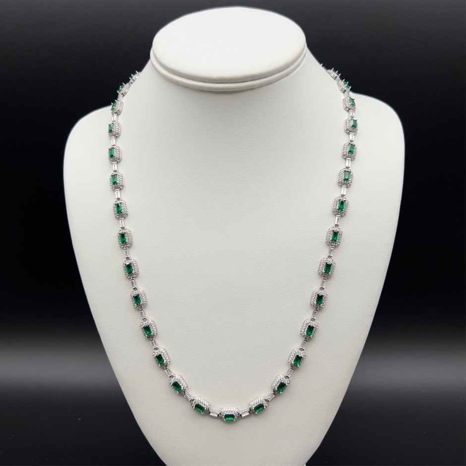 18K White Gold-Filled Chain Necklace , AAA+ Cubic Zirconia - 60.9cm