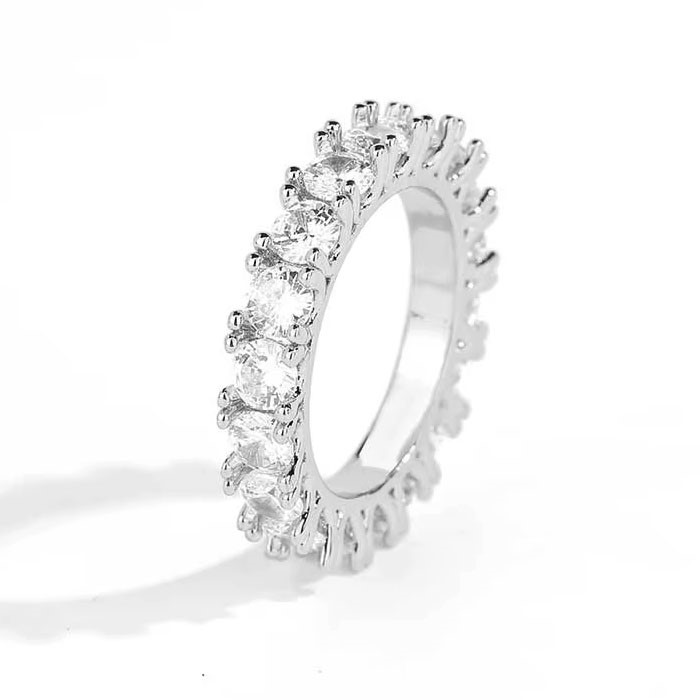 18K White Gold-Filled Single-Row Ring, Cubic Zirconias, Size 8