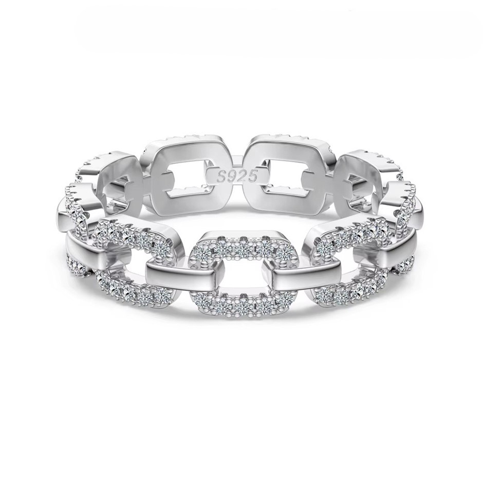 0.40ct Lab Created Moissanite 925 Sterling Silver Link Ring - Size 8