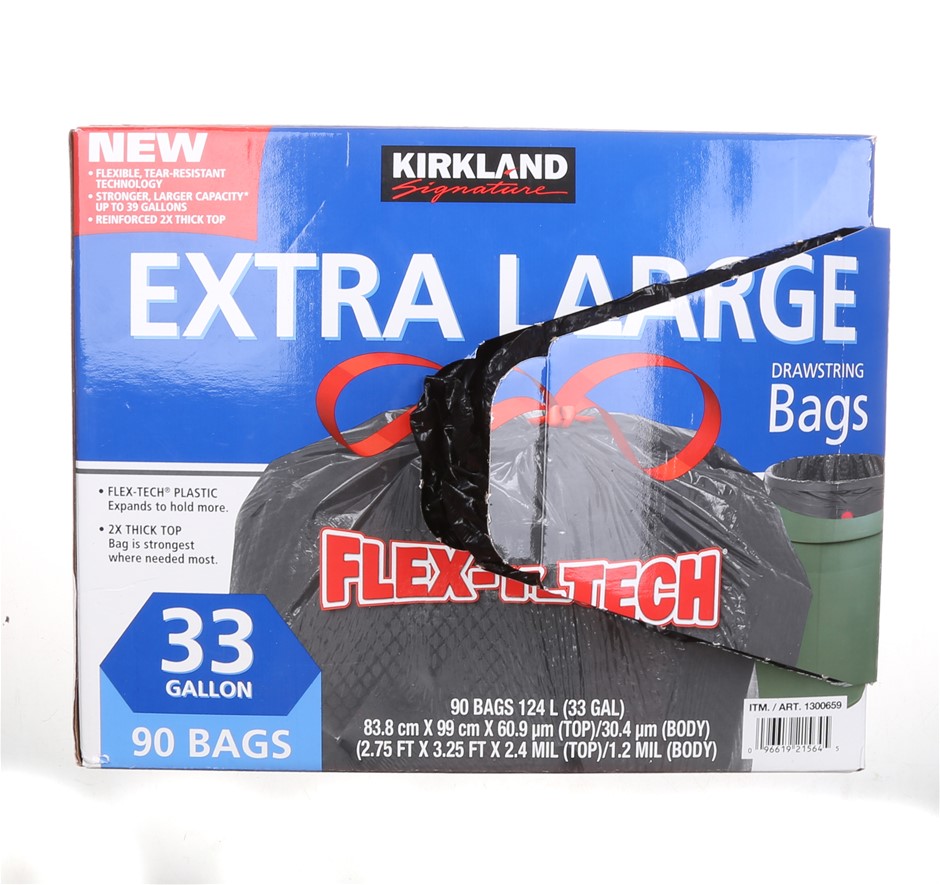 SIGNATURE Extra Large Drawstring Trash Bags 90pk, 33 Gallon (124L). N.B. Da