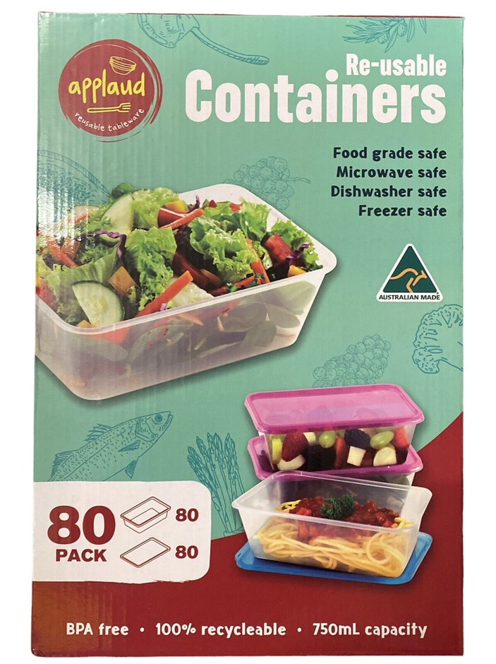 APPLAUD 80pk Re-Usable Containers, 120mm x 170mm x 58mm, 750ml. N.B: Damage