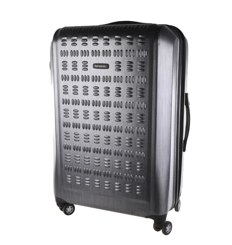 SAMSONITE Hardside Spinner Luggage, 68.5cm, Silver/Black. NB: well used, no