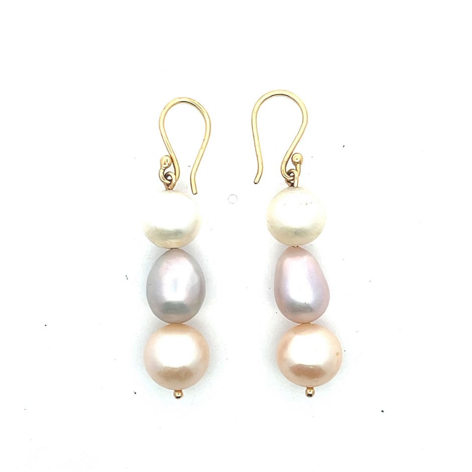 A pair of 18ct yellow gold cultured pearl drop earrings