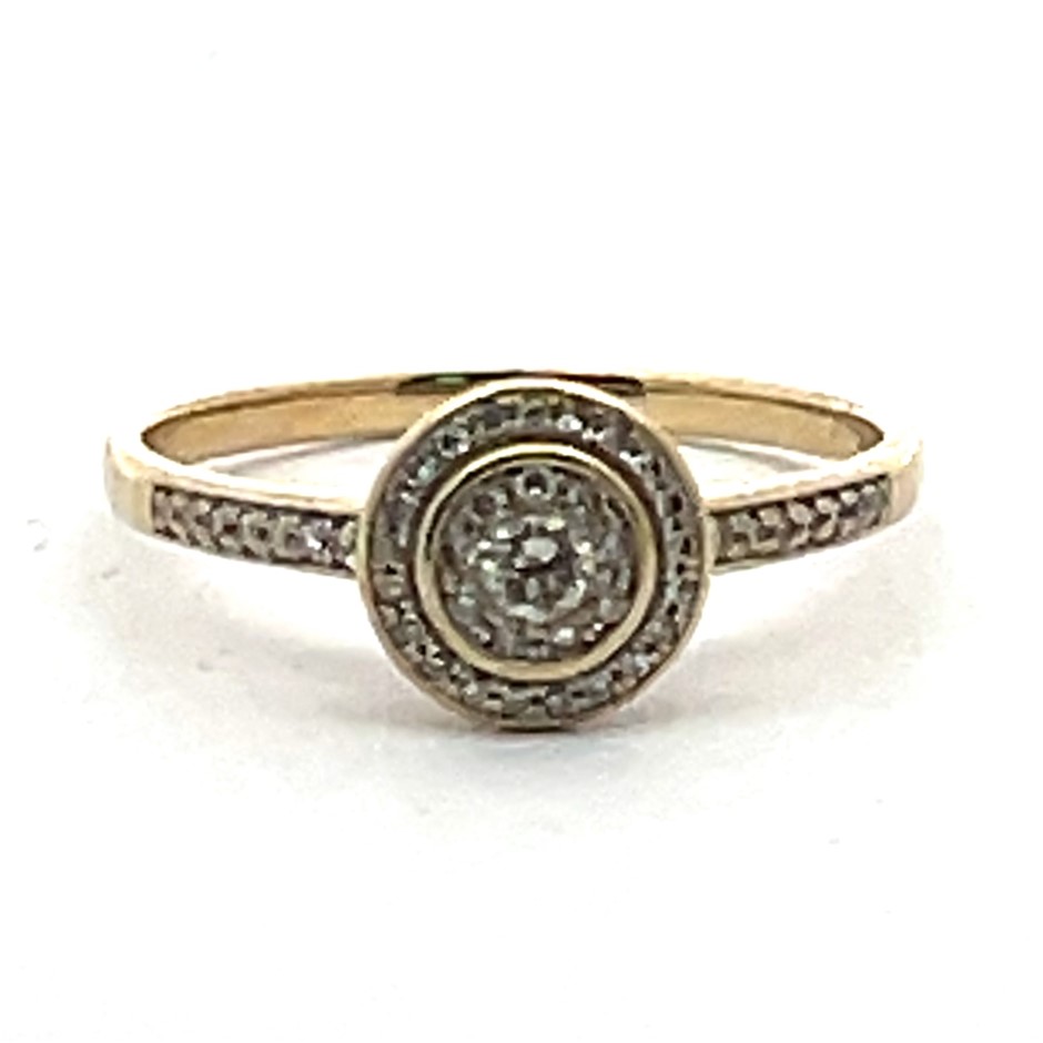 9ct Yellow Gold Diamond Halo Ring