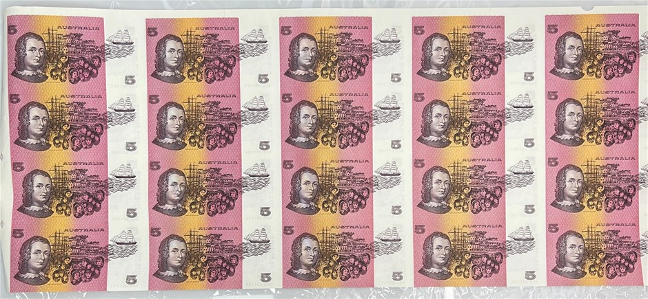 Australia $5 Banknote Uncut Sheet 1988 Issue