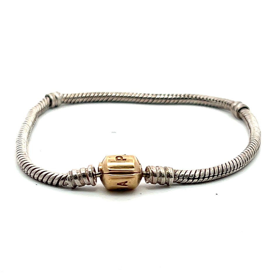 Pandora 14ct Yellow Gold & Sterling Silver Snake Chain Bracelet