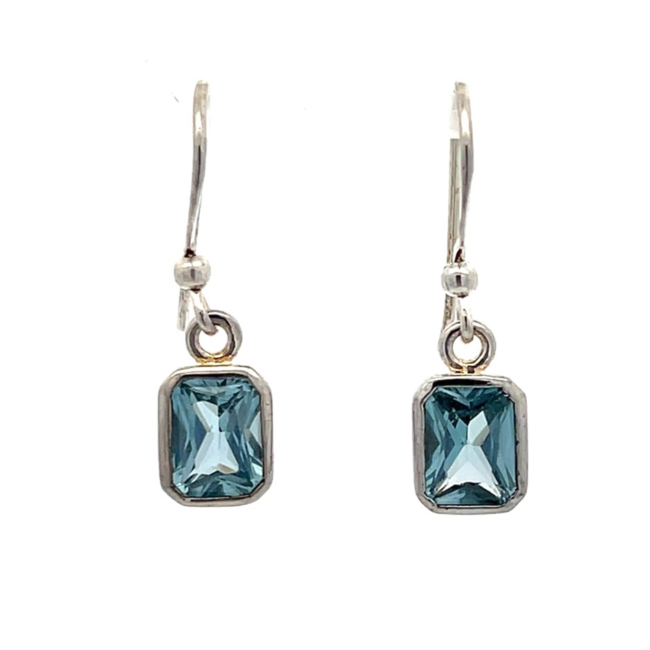 Sterling Silver Blue Topaz Drop Earrings